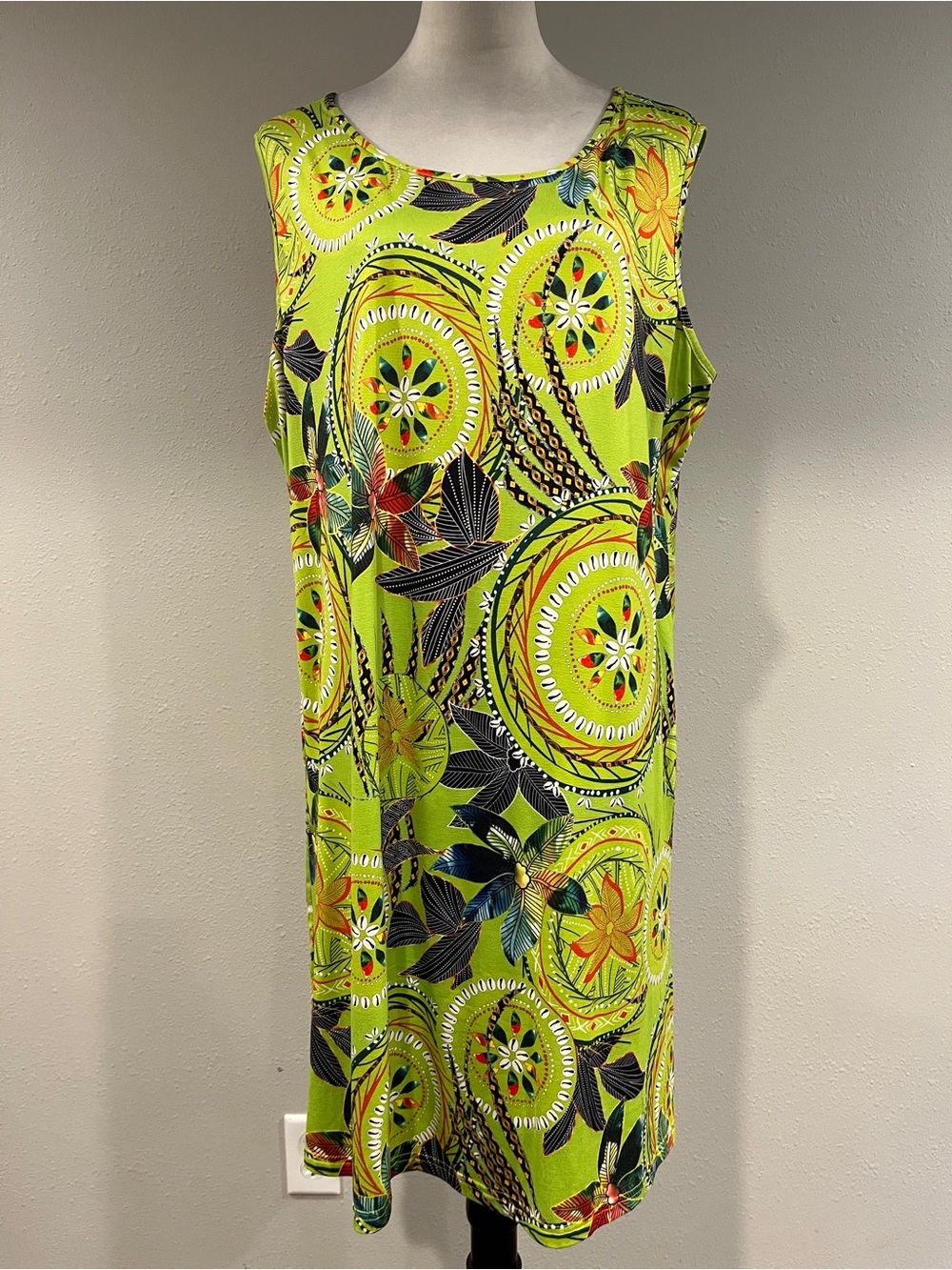 Coline Sleeveless Lime Green Floral Print plus size mini dress size XXL